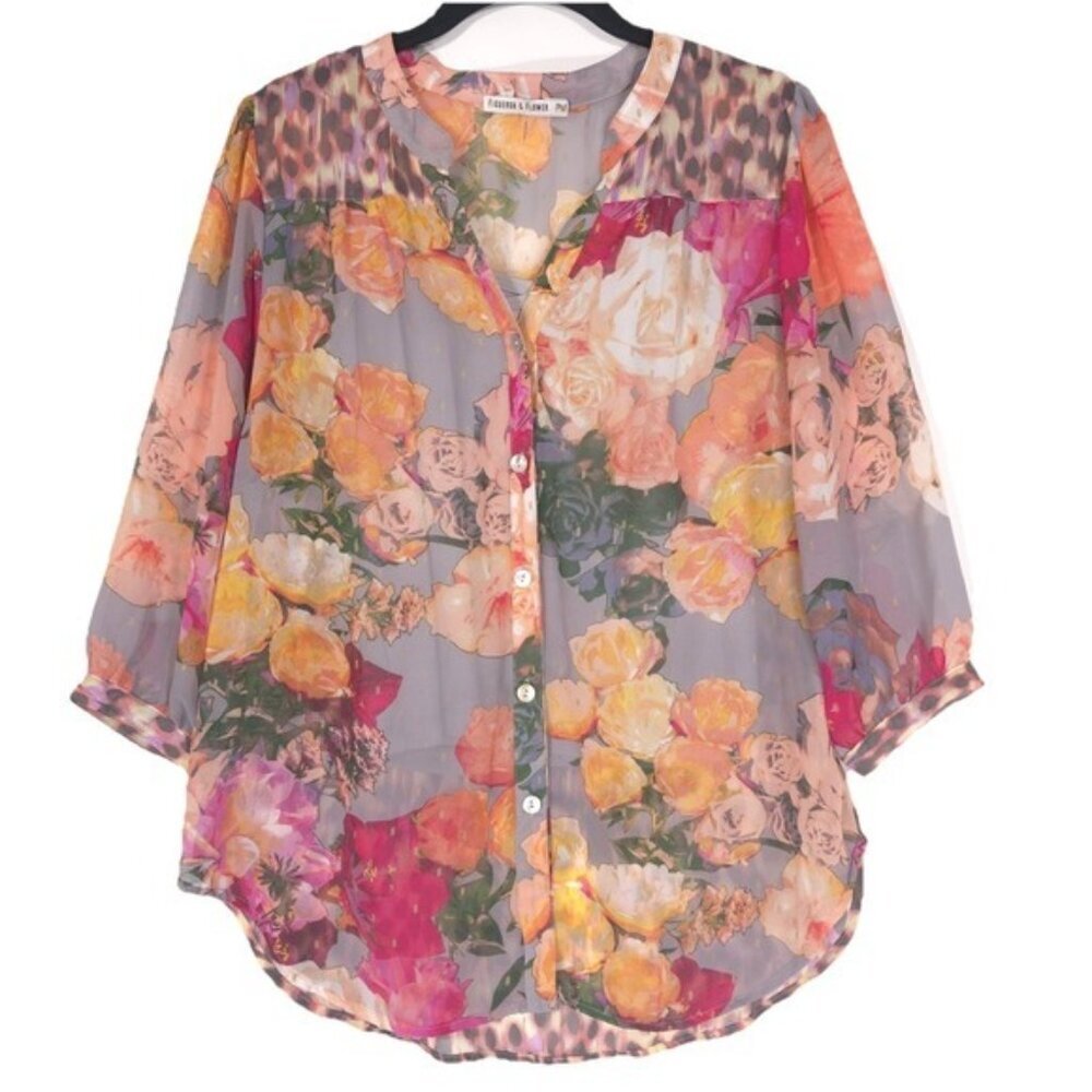 FIGUEROA FLOWER 2pc Cecilia Floral Button Up Or Tie Tunic Top Cami Petite MEDIUM